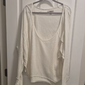 Free People Cream Long Sleeve Waffle Knit Top Size L